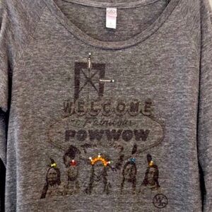 “A Powwow Welcome” Native American gray t-shirt embellished with rhinestones